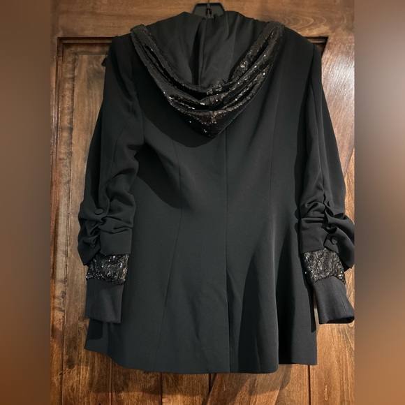 Cinq a Sept Black Sequin Hooded Blazer - Picture 5 of 8